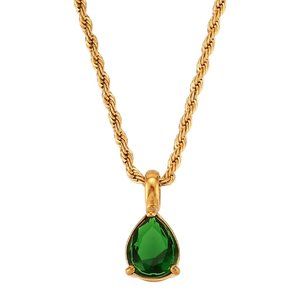 Green Zircon Water drop Pendant Necklace Rope Chain Birth Stone Emerald